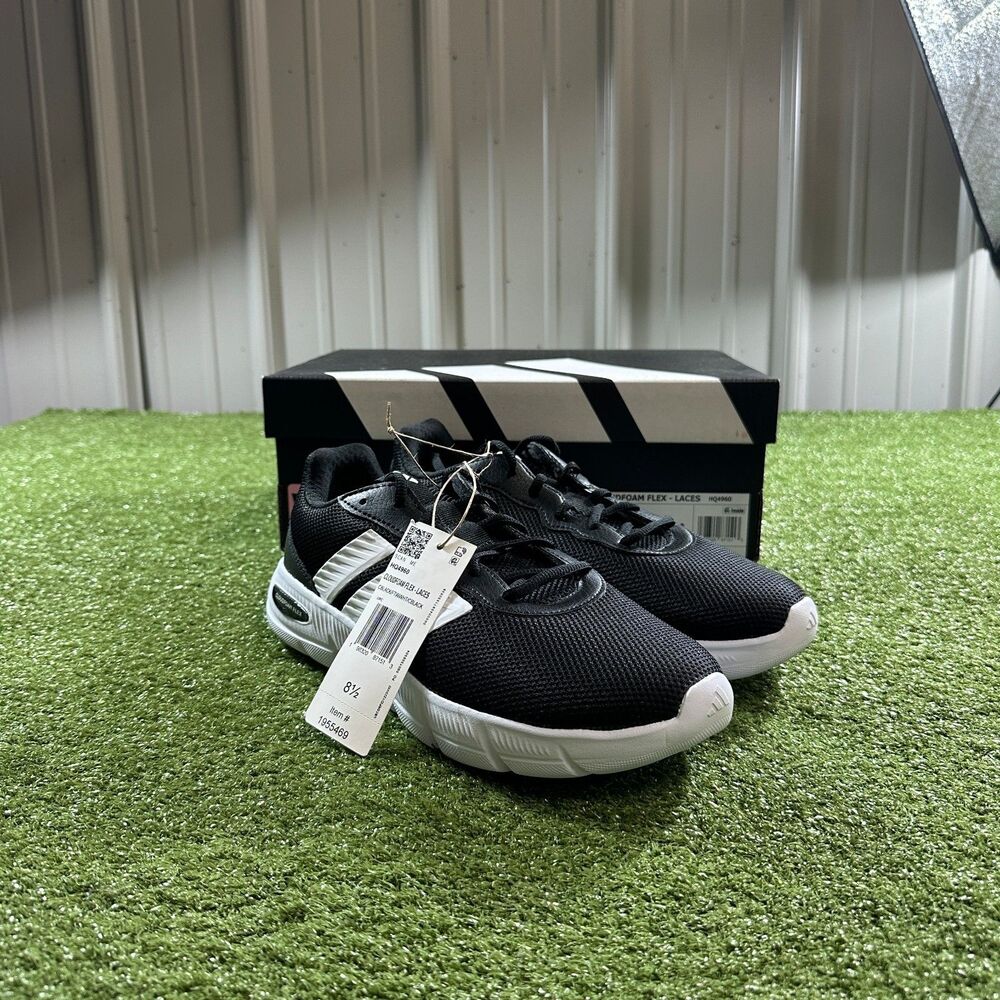 Adidas Cloudfoam Flex Women's Size 8.5 Black White Lace-Up Sneakers HQ4960 NIB